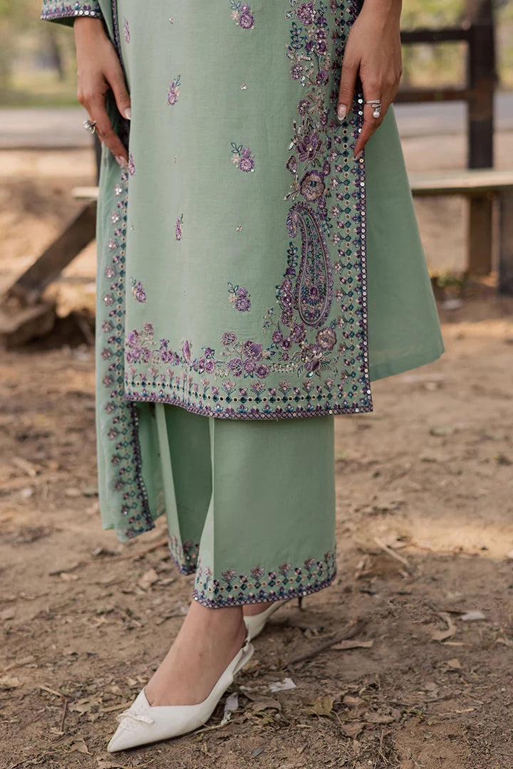Gulposh by Misbah Embroidered 3-Piece Suit - Sage Green