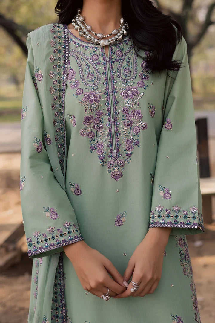 Gulposh by Misbah Embroidered 3-Piece Suit - Sage Green