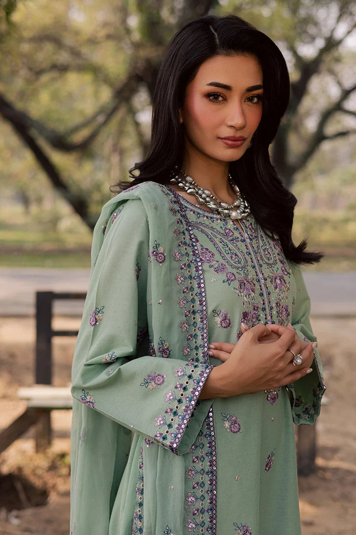 Gulposh by Misbah Embroidered 3-Piece Suit - Sage Green