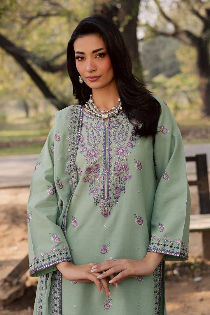 Gulposh by Misbah Embroidered 3-Piece Suit - Sage Green