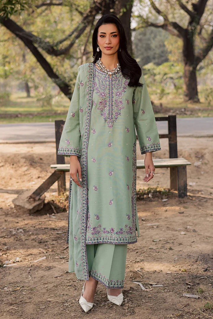 Gulposh by Misbah Embroidered 3-Piece Suit - Sage Green