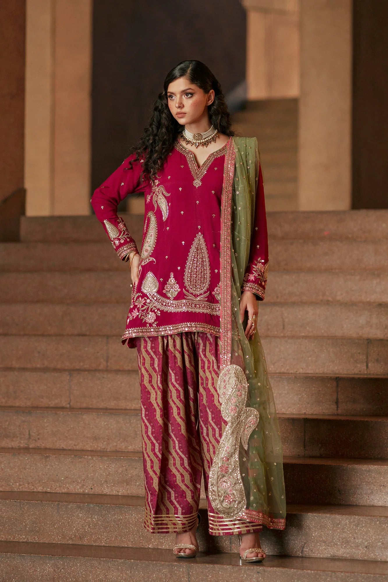 ETHNC Embroidered 2-Piece Stitched Raw Silk Suit - Maroon Red