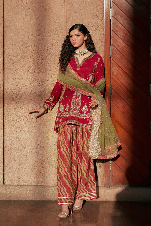 ETHNC Embroidered 2-Piece Stitched Raw Silk Suit - Maroon Red