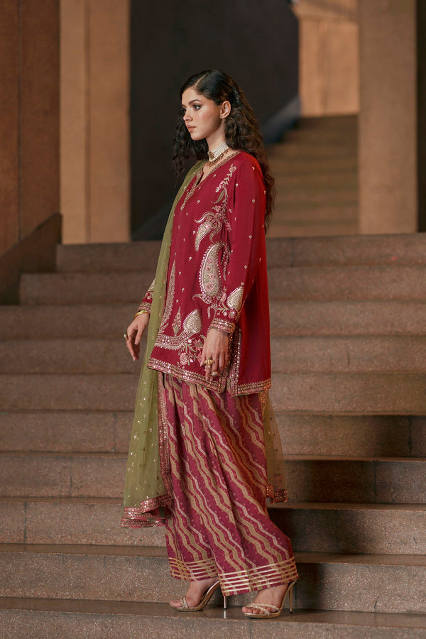 ETHNC Embroidered 2-Piece Stitched Raw Silk Suit - Maroon Red