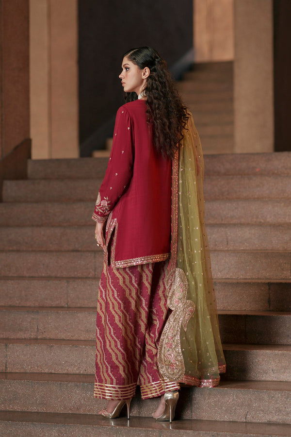 ETHNC Embroidered 2-Piece Stitched Raw Silk Suit - Maroon Red