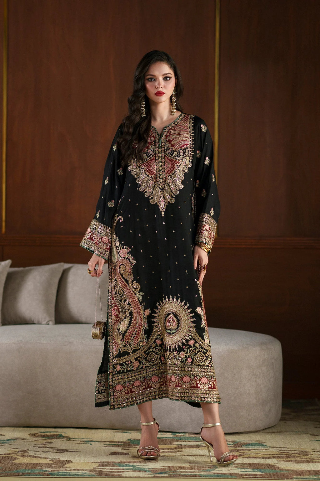 ETHNC Jet Black Heritage Embroidered 1-Piece Viscose Kaftan Dress