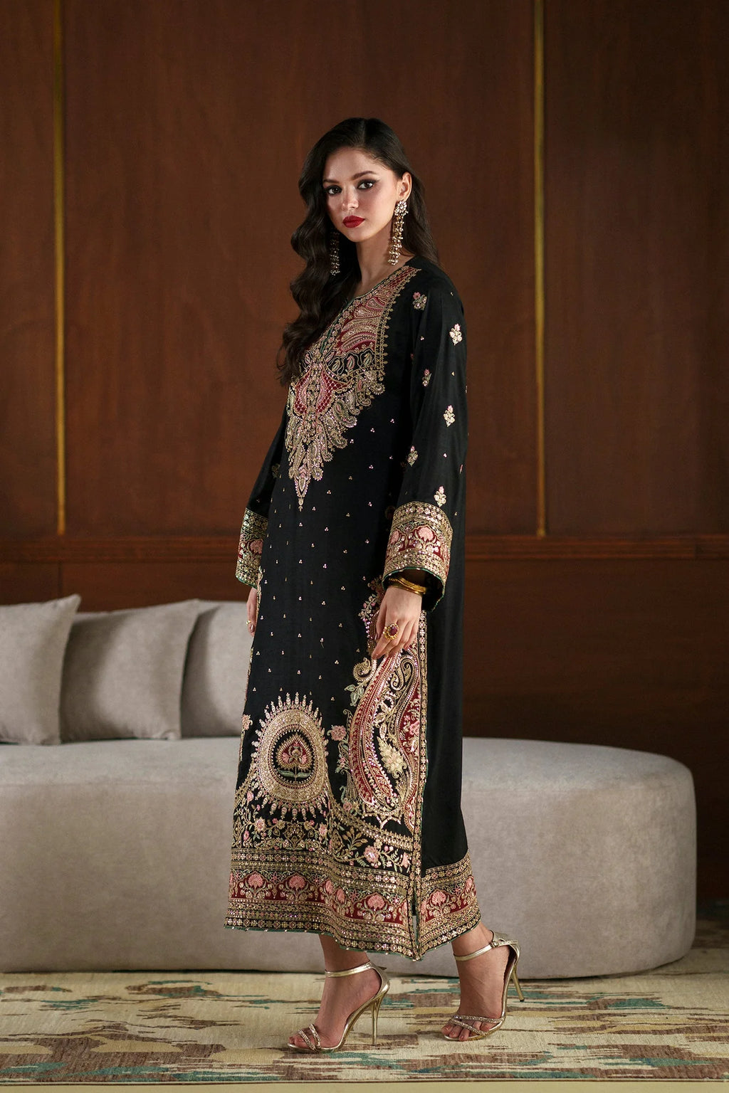 ETHNC Jet Black Heritage Embroidered 1-Piece Viscose Kaftan Dress