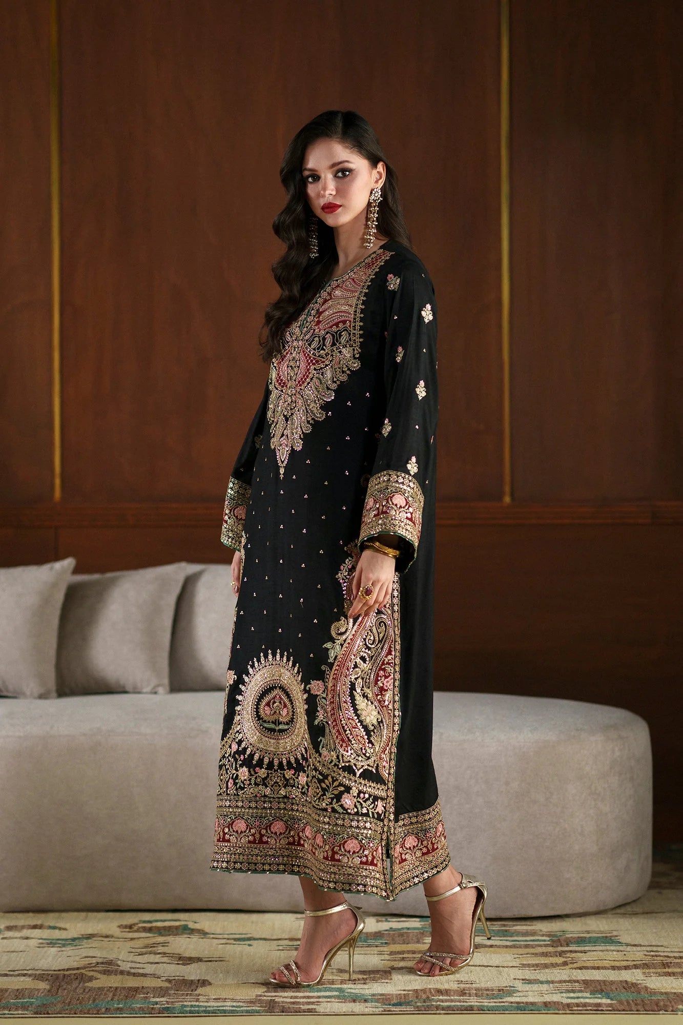 ETHNC Jet Black Heritage Embroidered 1-Piece Viscose Kaftan Dress