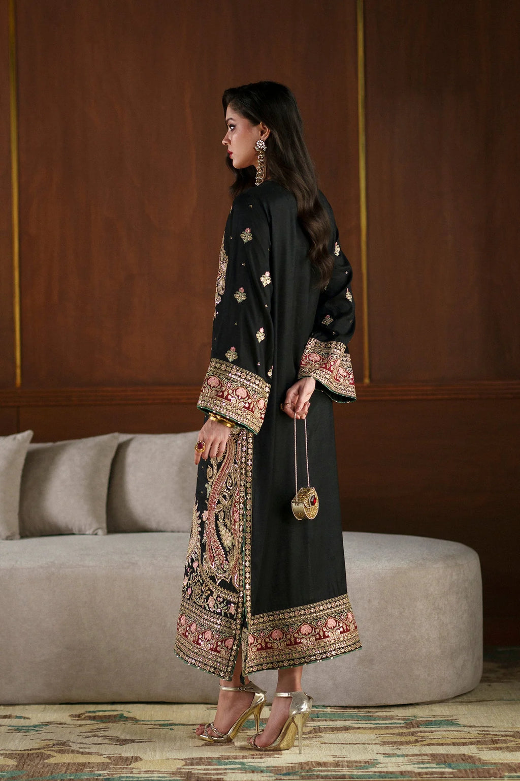 ETHNC Jet Black Heritage Embroidered 1-Piece Viscose Kaftan Dress