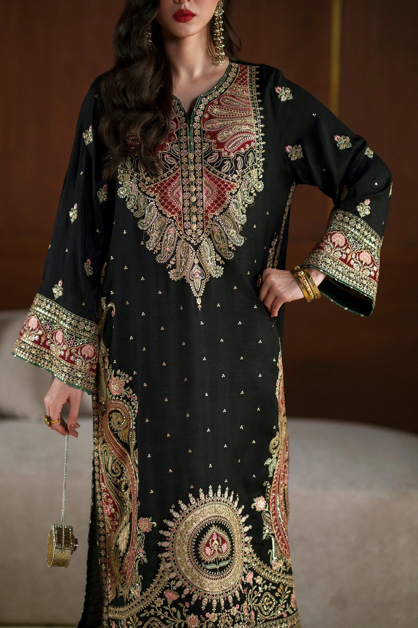 ETHNC Jet Black Heritage Embroidered 1-Piece Viscose Kaftan Dress