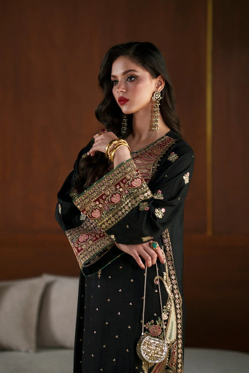 ETHNC Jet Black Heritage Embroidered 1-Piece Viscose Kaftan Dress