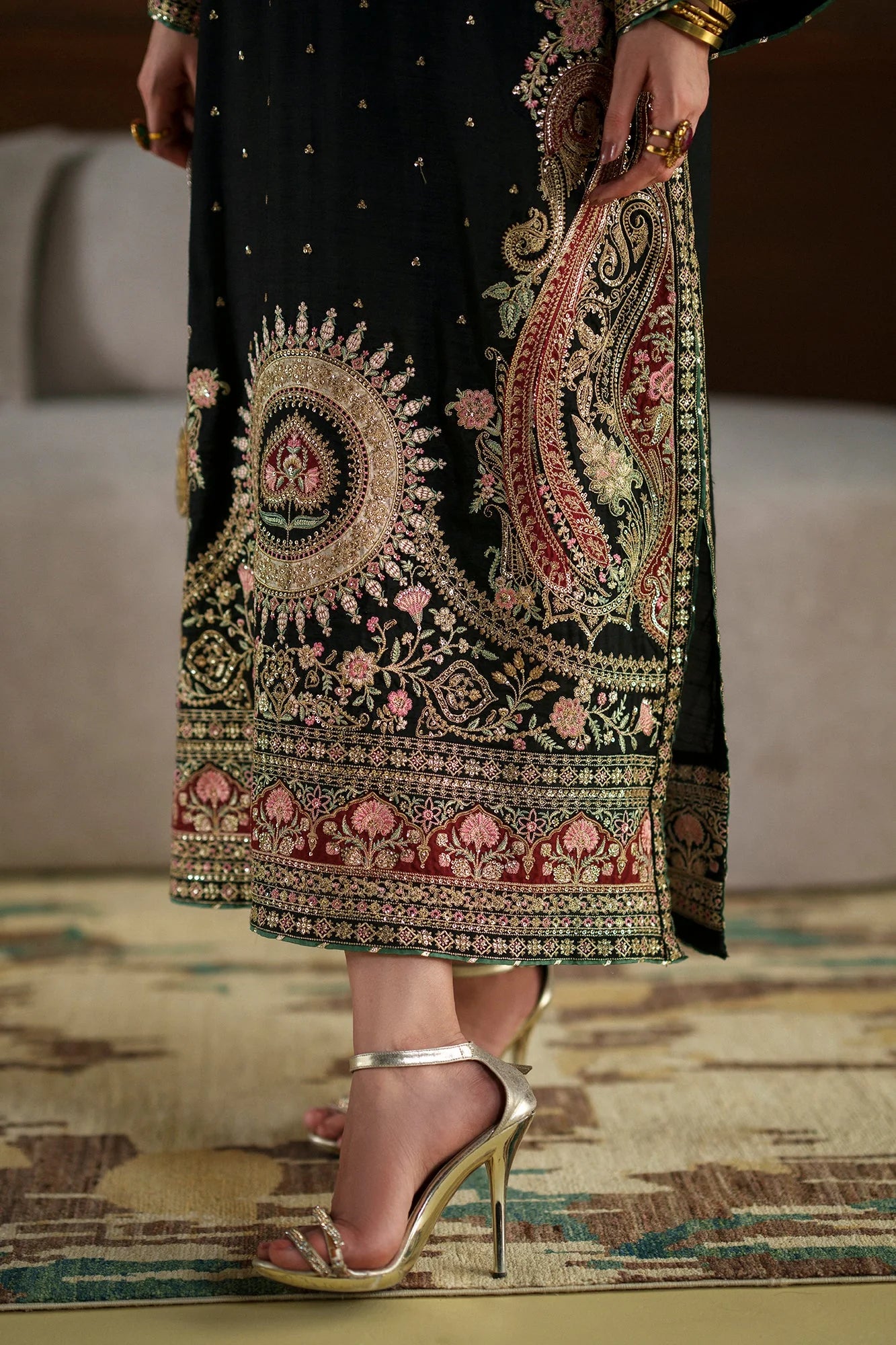 ETHNC Jet Black Heritage Embroidered 1-Piece Viscose Kaftan Dress