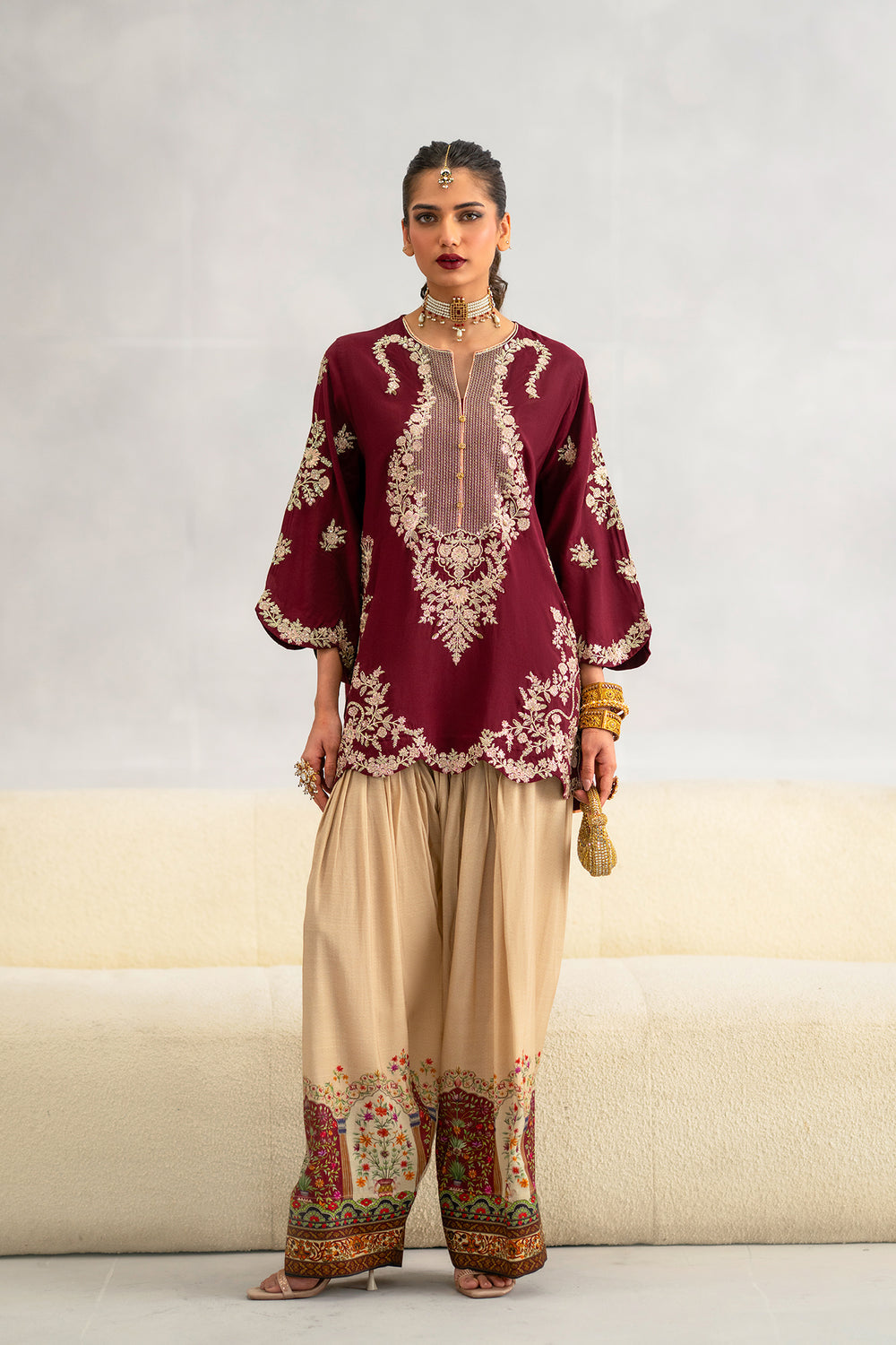 ETHNC Spice 2pc Embroidered Ready to Wear Viscose Boutique Suit - Maroon