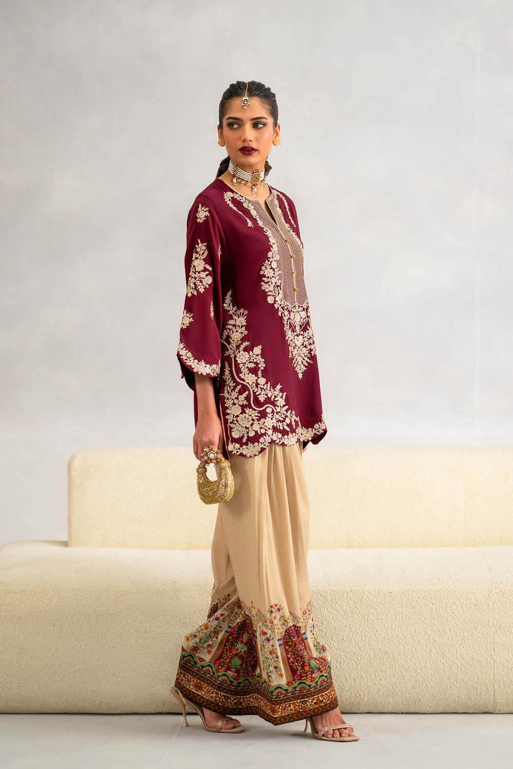 ETHNC Spice 2pc Embroidered Ready to Wear Viscose Boutique Suit - Maroon