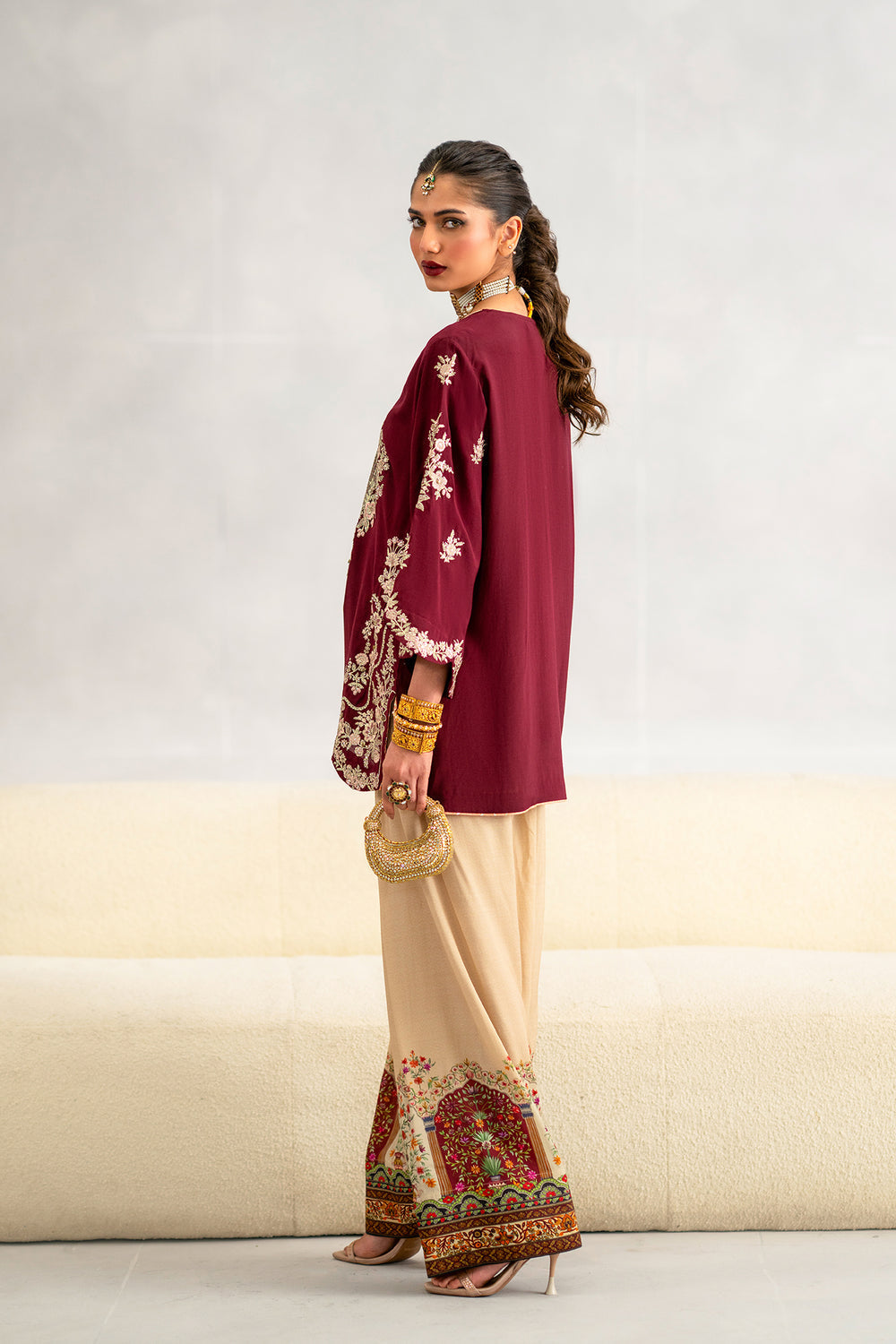 ETHNC Spice 2pc Embroidered Ready to Wear Viscose Boutique Suit - Maroon