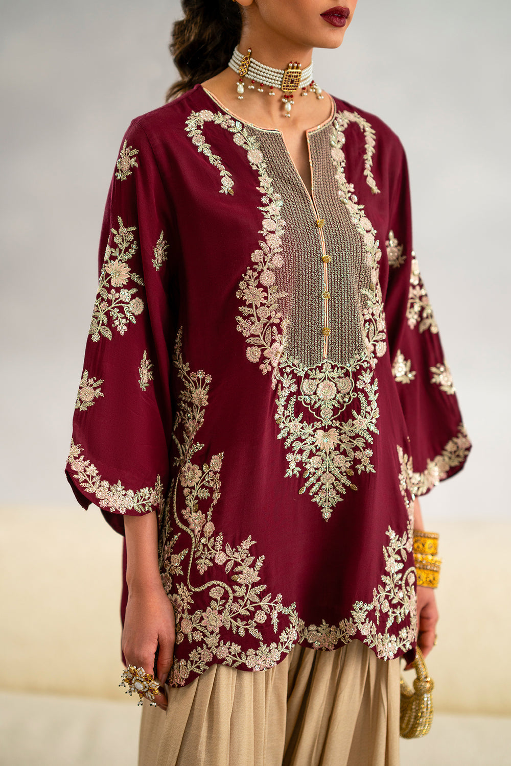 ETHNC Spice 2pc Embroidered Ready to Wear Viscose Boutique Suit - Maroon