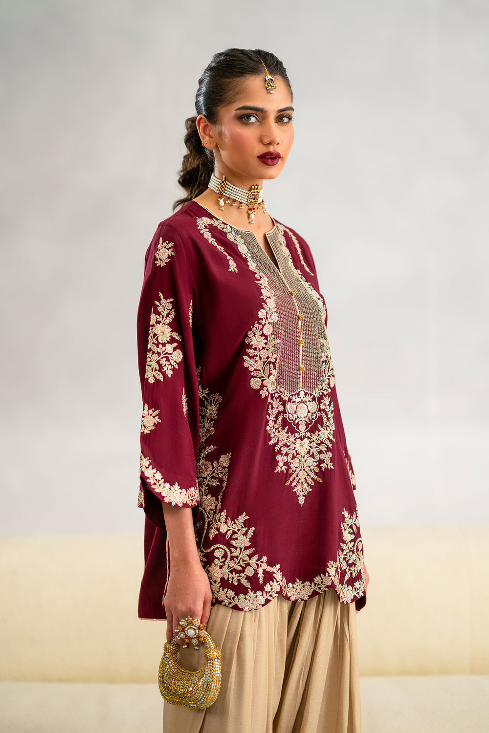 ETHNC Spice 2pc Embroidered Ready to Wear Viscose Boutique Suit - Maroon