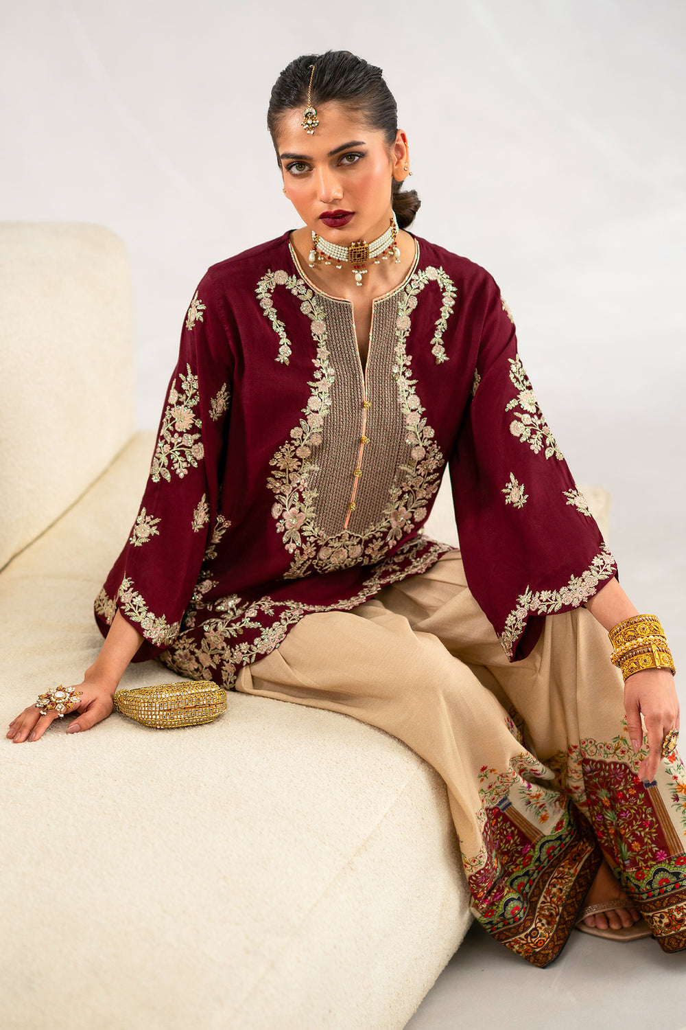 ETHNC Spice 2pc Embroidered Ready to Wear Viscose Boutique Suit - Maroon