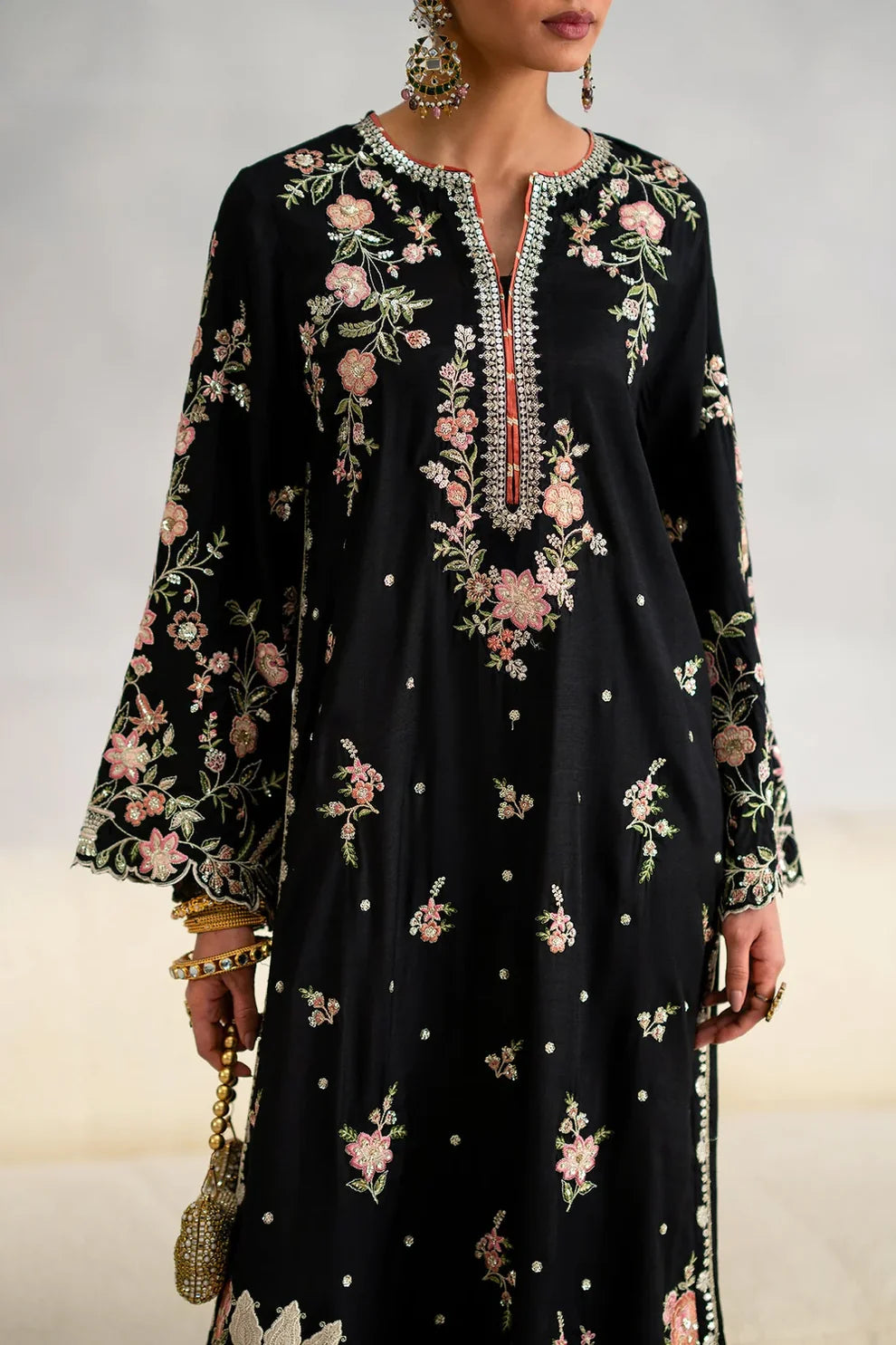 ETHNC Jet Black Boutique Embroidered Loose-Fit Long Kaftan