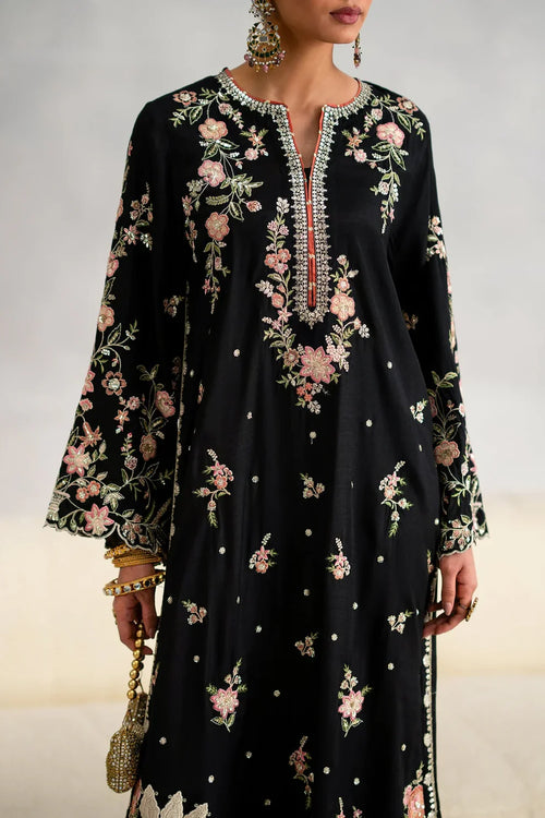 ETHNC Jet Black Boutique Embroidered Loose-Fit Long Kaftan