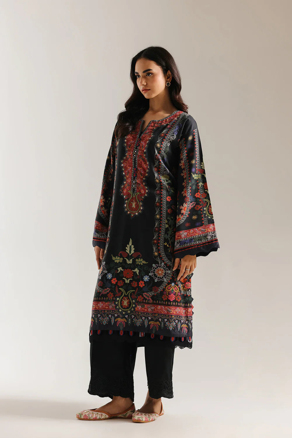ETHNC Embroidered 2-Piece Silk-Blend Botanical Suit – Jet Black