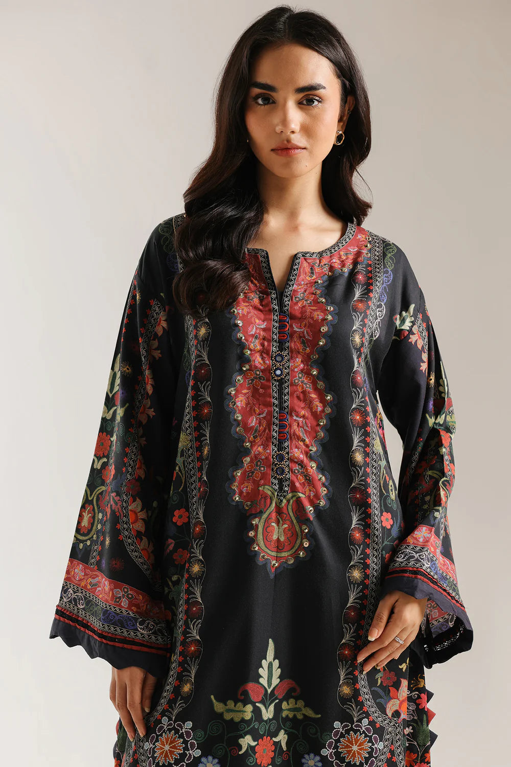 ETHNC Embroidered 2-Piece Silk-Blend Botanical Suit – Jet Black