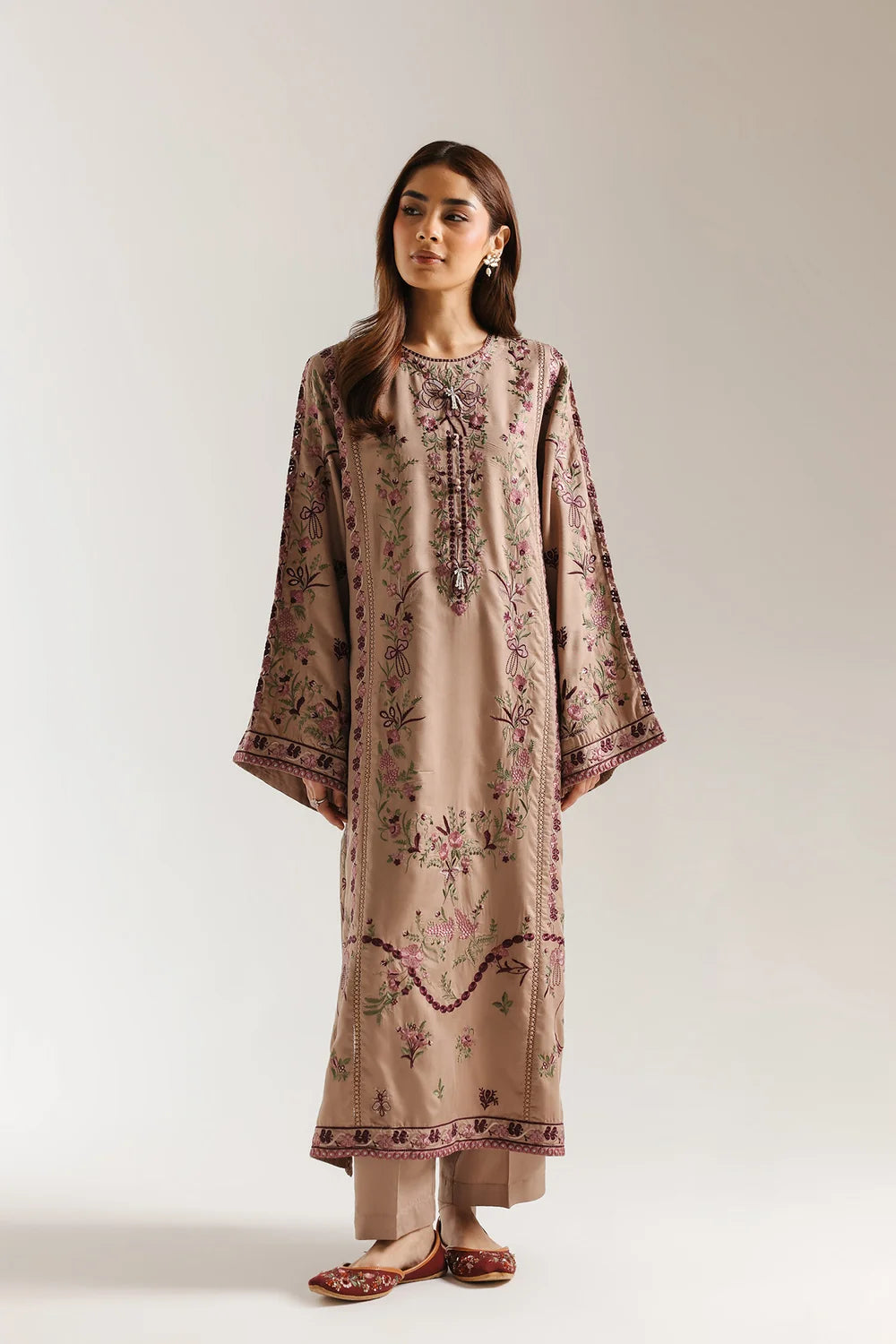 ETHNC Mauve Taupe Embroidered 2-Piece Stitched Suit with Straight Trousers