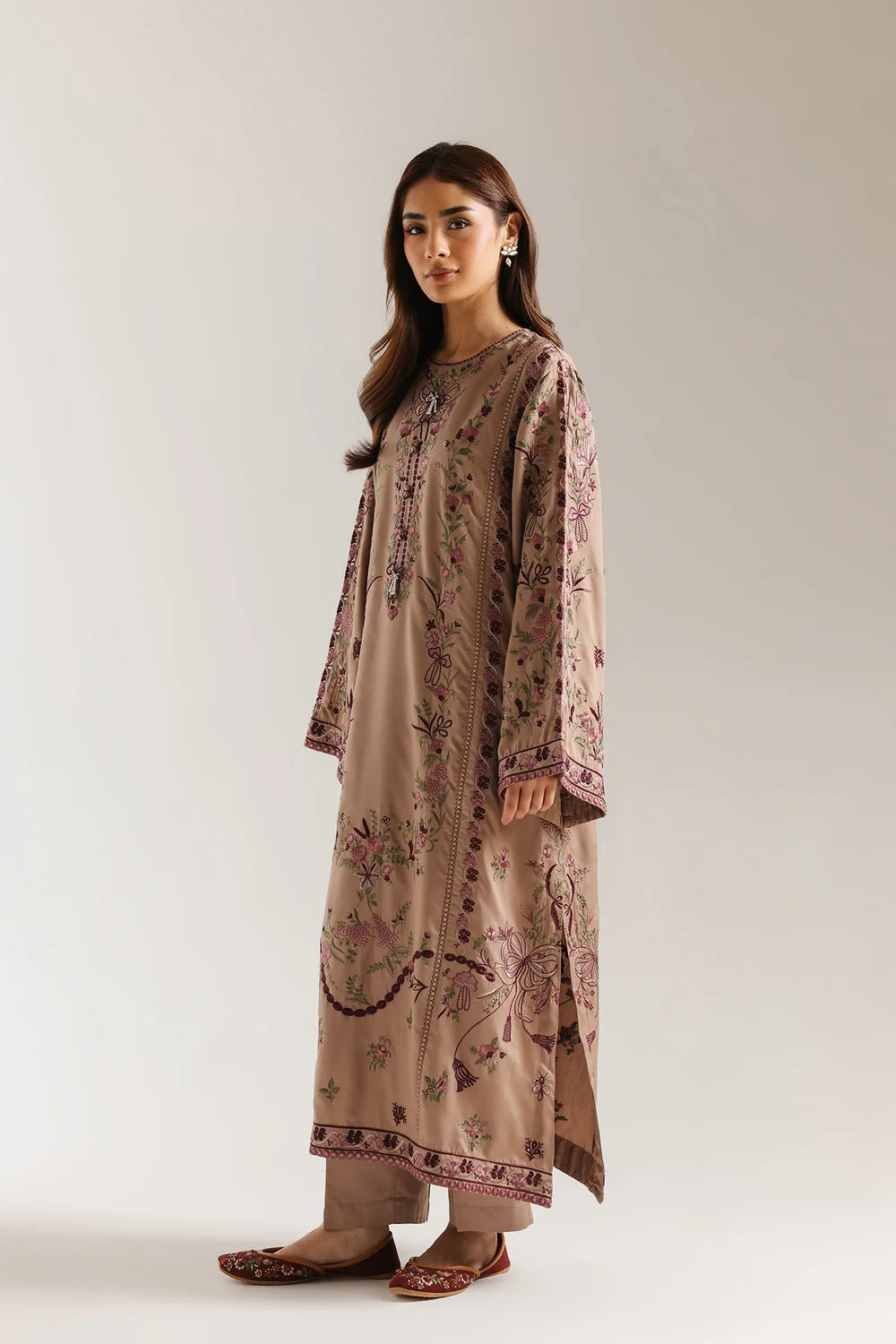 ETHNC Mauve Taupe Embroidered 2-Piece Stitched Suit with Straight Trousers