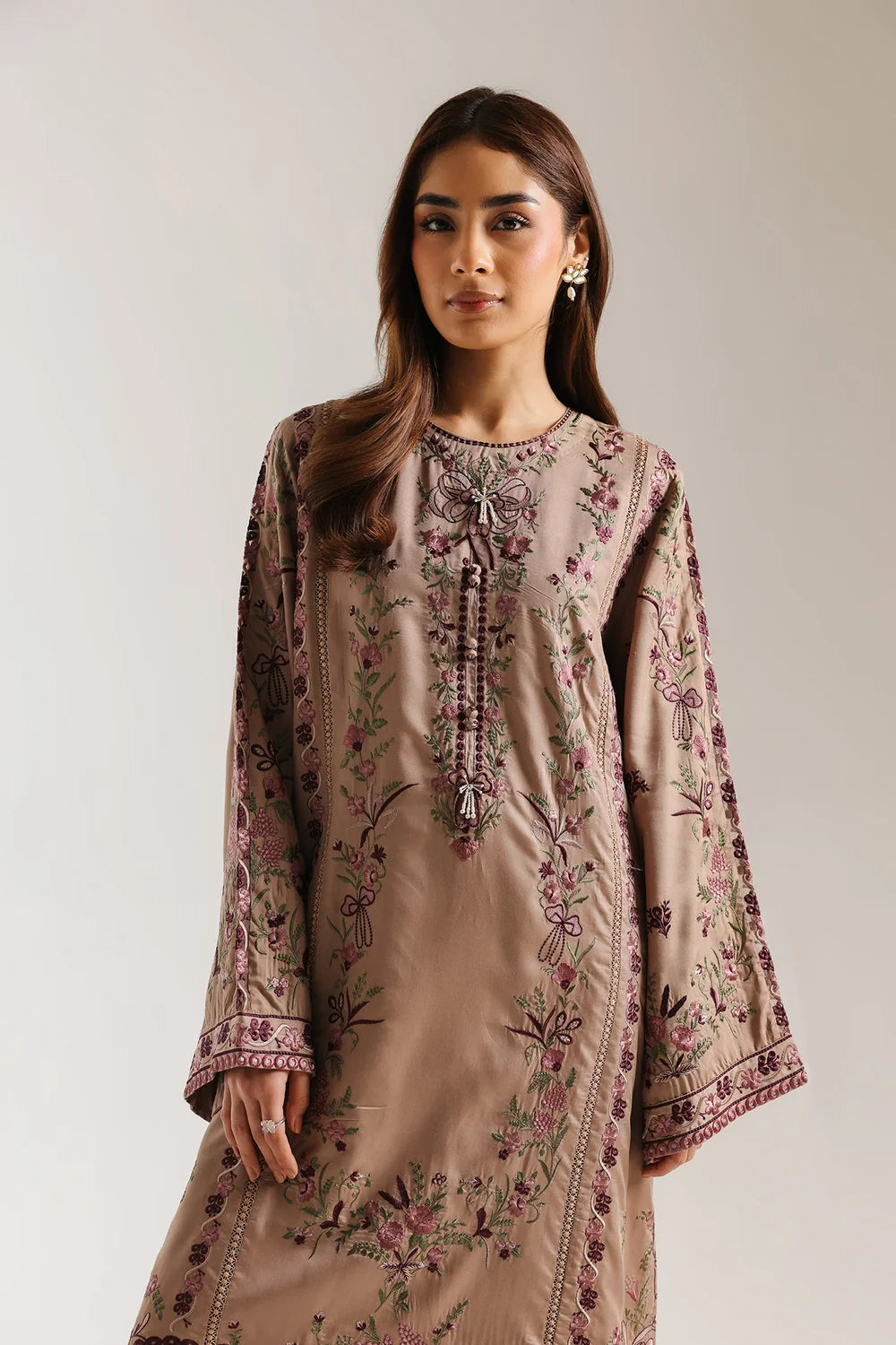 ETHNC Mauve Taupe Embroidered 2-Piece Stitched Suit with Straight Trousers