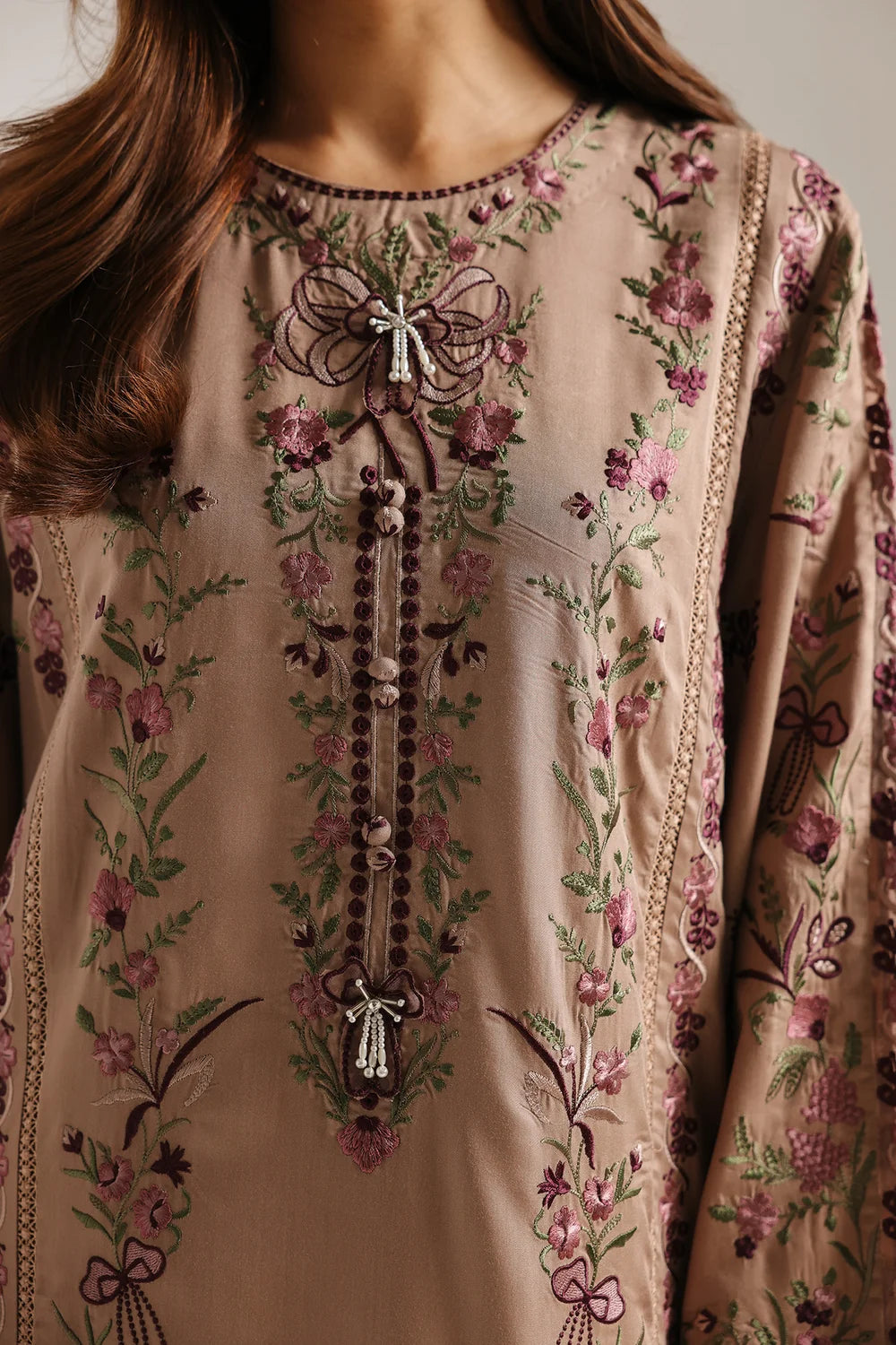 ETHNC Mauve Taupe Embroidered 2-Piece Stitched Suit with Straight Trousers