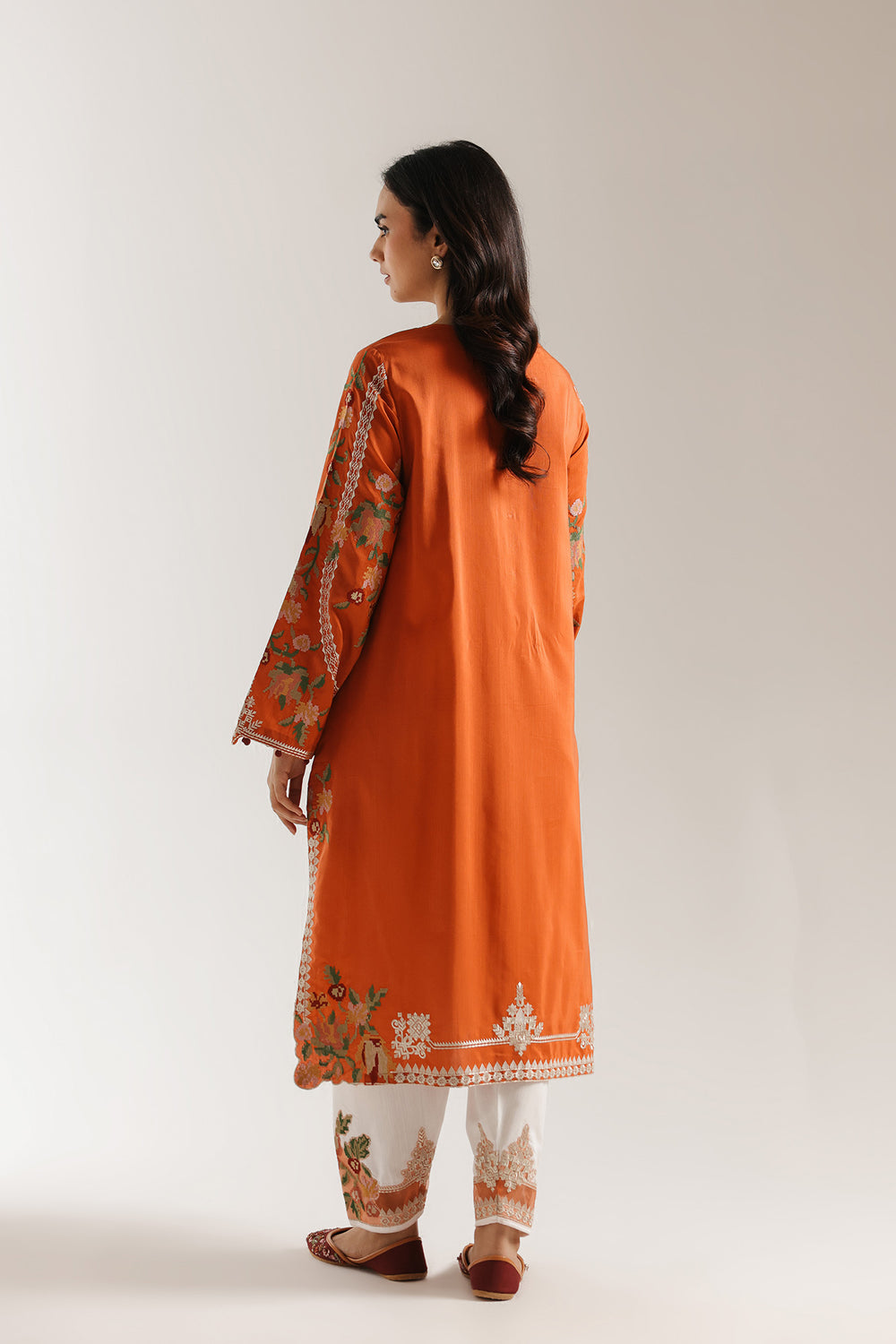 ETHNC Rozana Embroidered 2-Piece Suit – Rust Orange & White