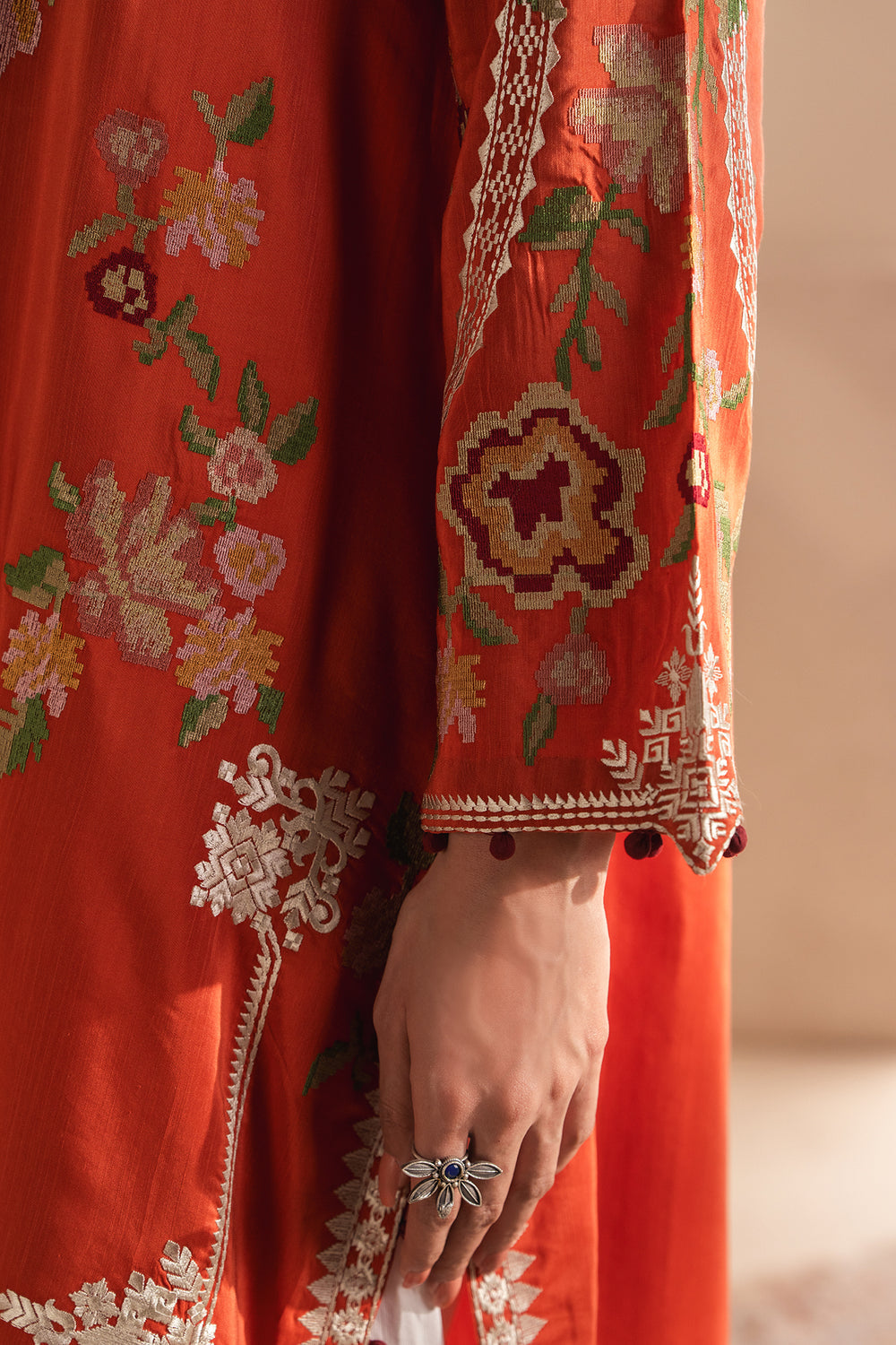 ETHNC Rozana Embroidered 2-Piece Suit – Rust Orange & White