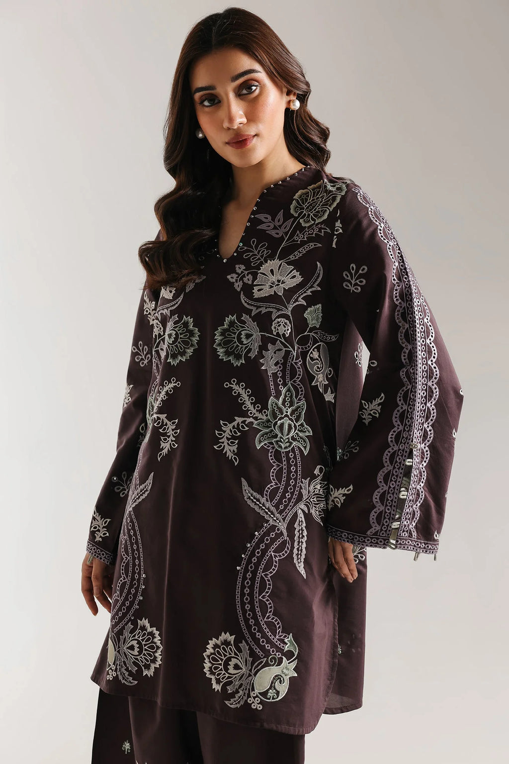 ETHNC Embroidered 2-Piece Stitched Suit with Wide-Leg Shalwar - Deep Plum