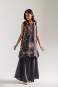 ETHNC Rozana Charcoal Grey Sleeveless Embroidered 2-Piece Co-ord Set - Charcoal Grey
