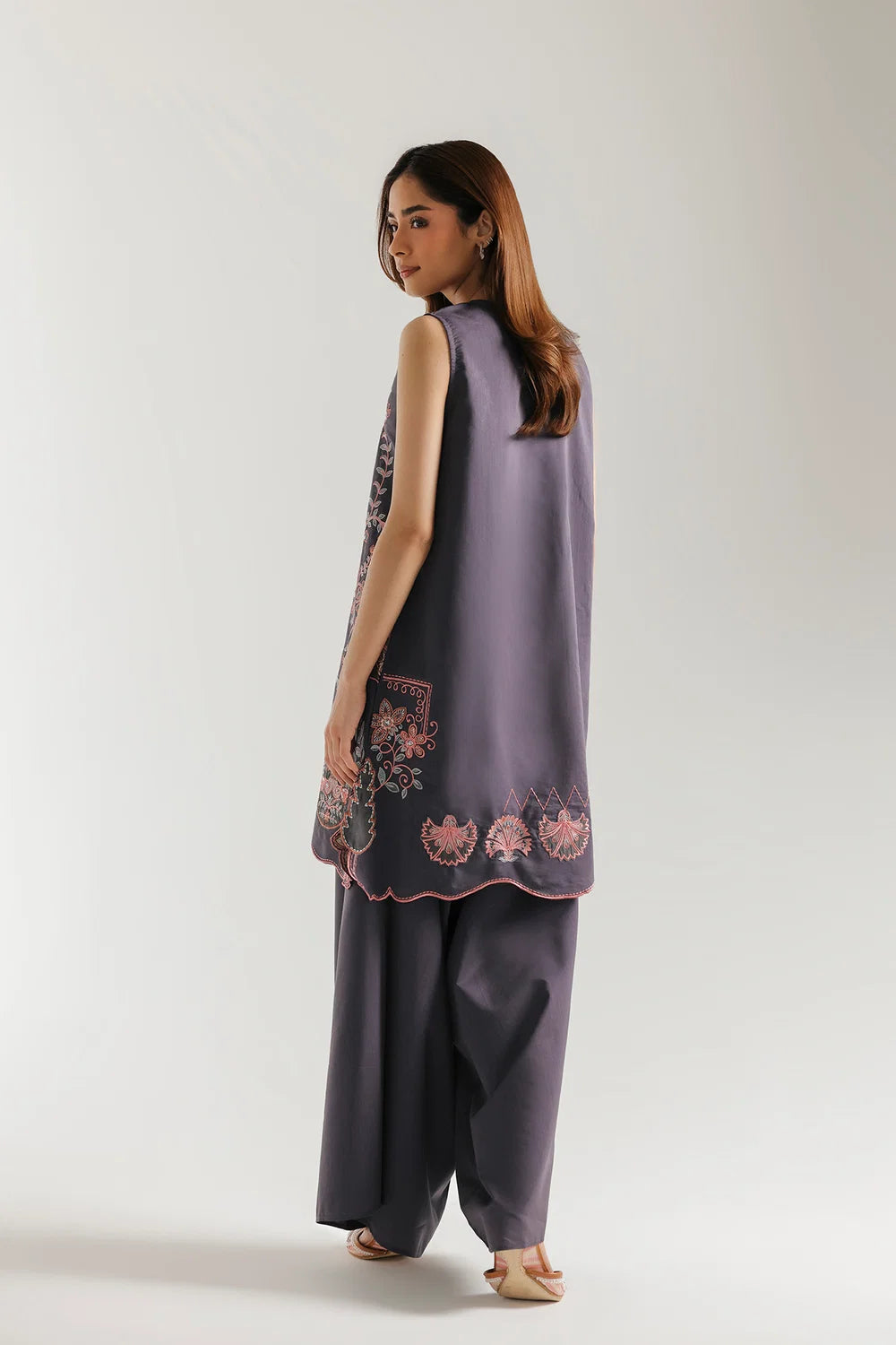 ETHNC Rozana Charcoal Grey Sleeveless Embroidered 2-Piece Co-ord Set - Charcoal Grey