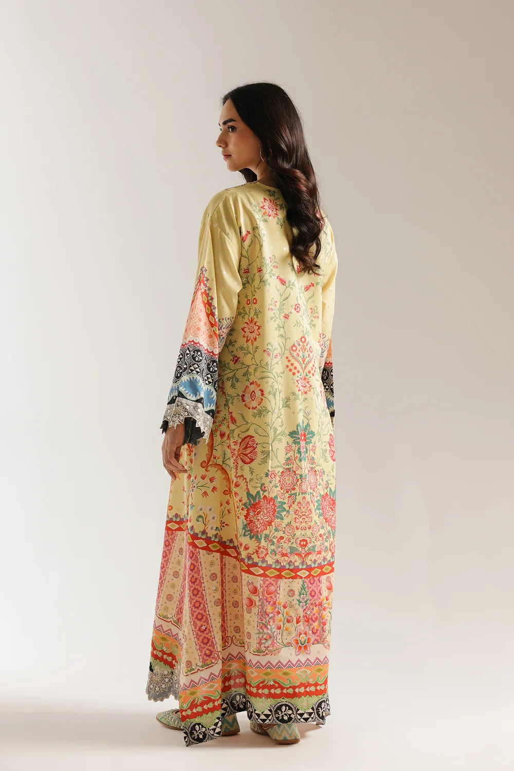 ETHNC Embroidered Floor-Length Printed Kaftan - Lemon Yellow