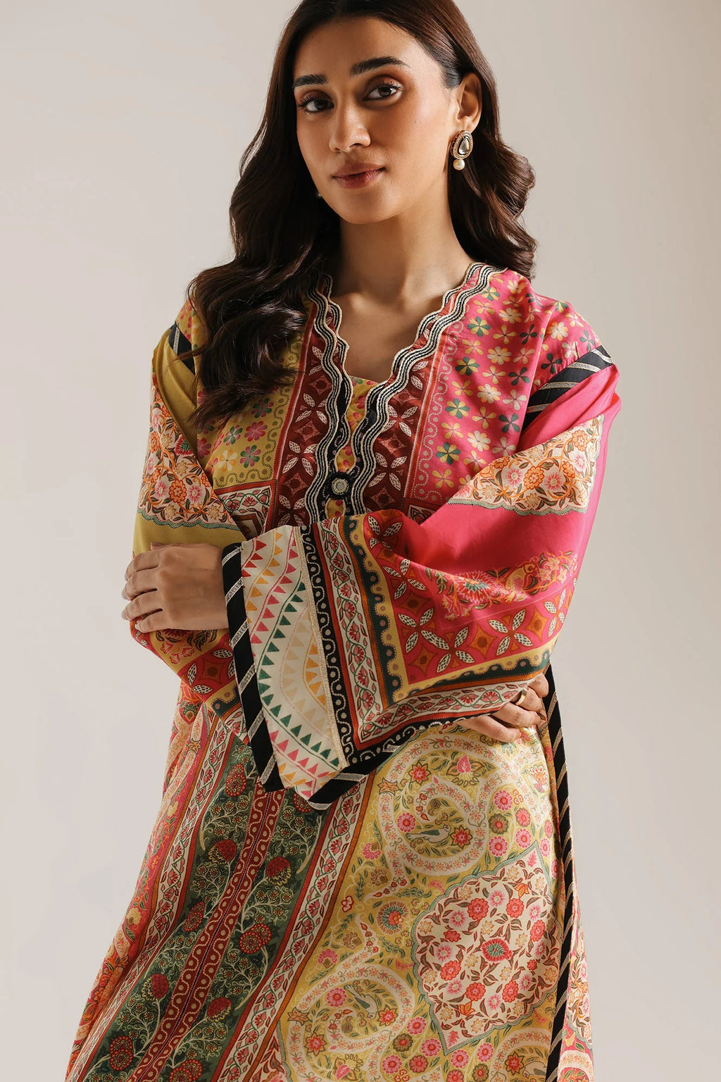 ETHNC Multi-Color Printed Floor-Length Embroidered Kaftan