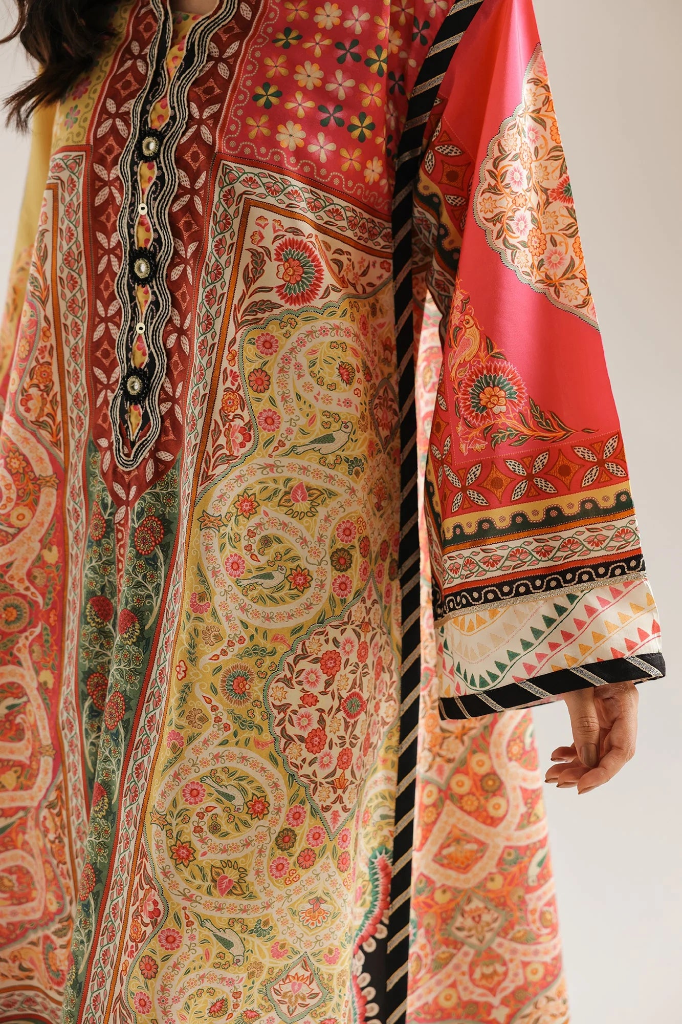 ETHNC Multi-Color Printed Floor-Length Embroidered Kaftan