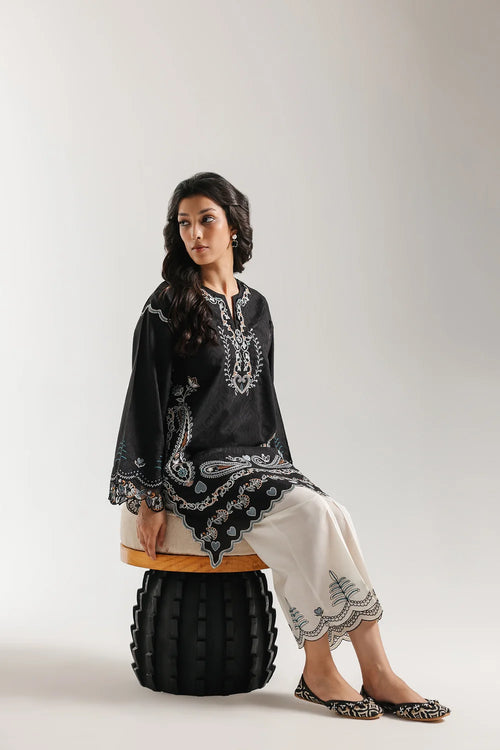 ETHNC Rozana Embroidered 2-Piece Contrast Suit – Onyx Black & Ivory