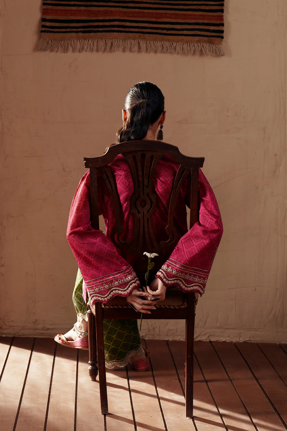 ETHNC Rozana Embroidered 2-Piece Suit – Hot Pink & Olive Green