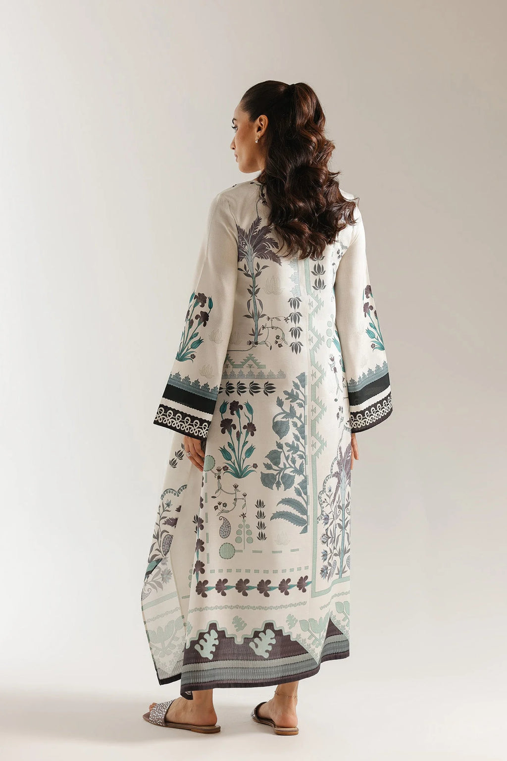 ETHNC Off-White Printed A-Line Stitched Dress with Handkerchief Hemline