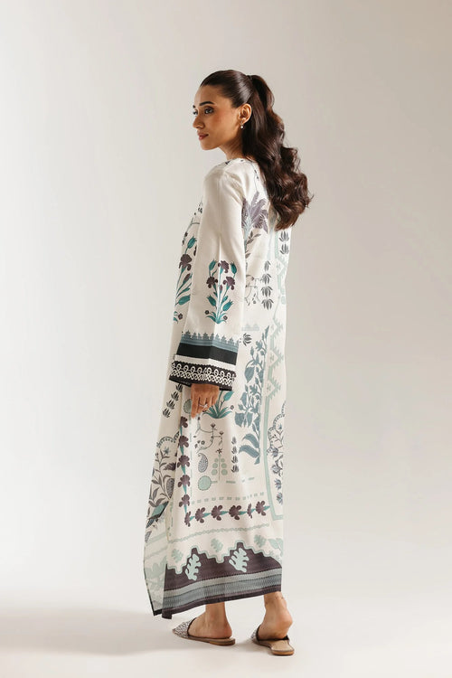 ETHNC Off-White Printed A-Line Stitched Dress with Handkerchief Hemline