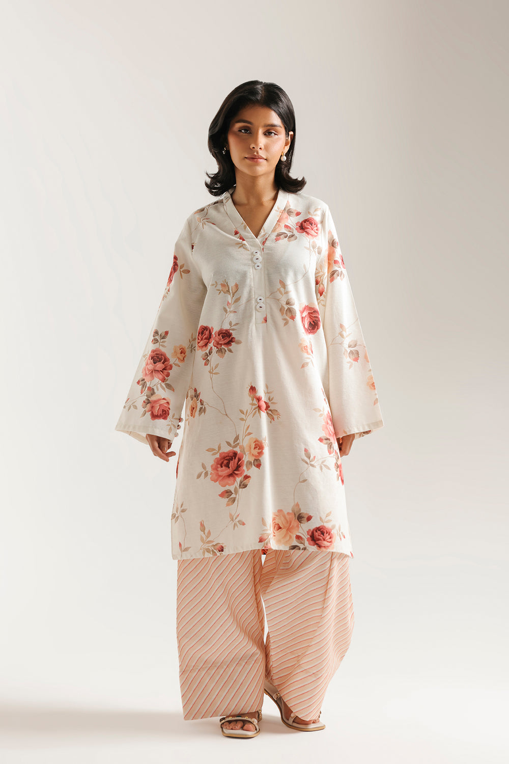 ETHNC Rozana Embroidered 2-Piece Suit – Off-White & Rose Pink Leheriya