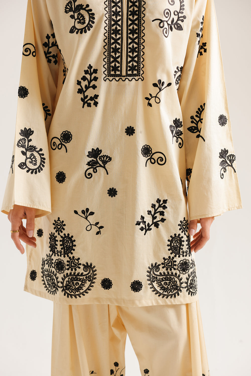ETHNC Rozana Embroidered 2-Piece Suit – Yellow Beige