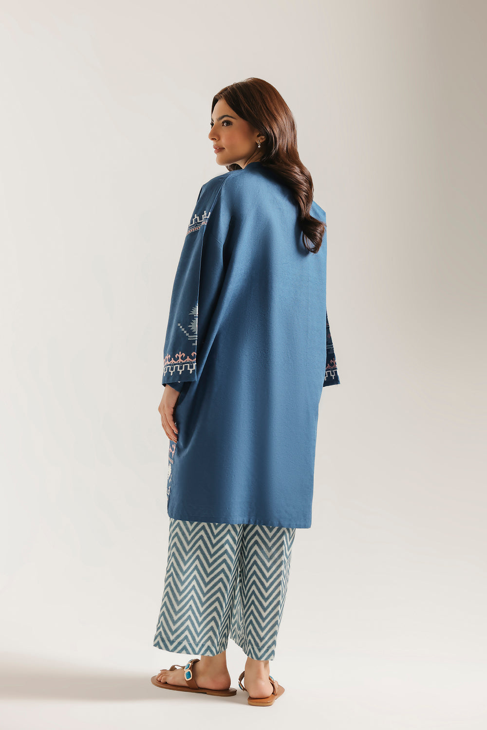 ETHNC Rozana Embroidered 2-Piece Suit – Ocean Blue & Chevron
