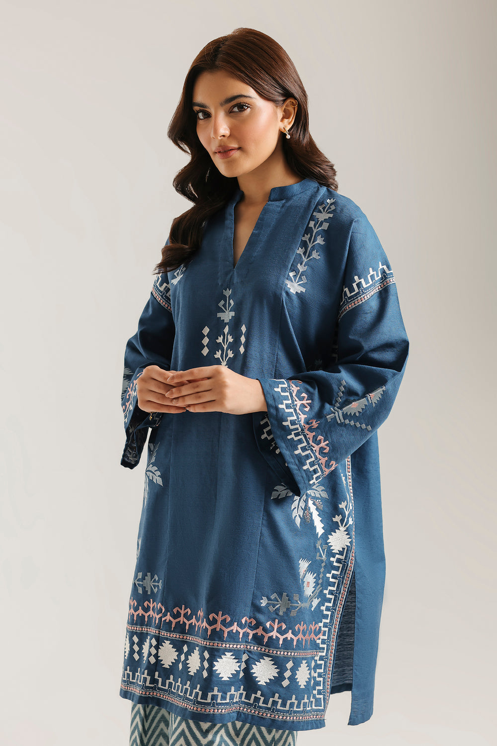 ETHNC Rozana Embroidered 2-Piece Suit – Ocean Blue & Chevron