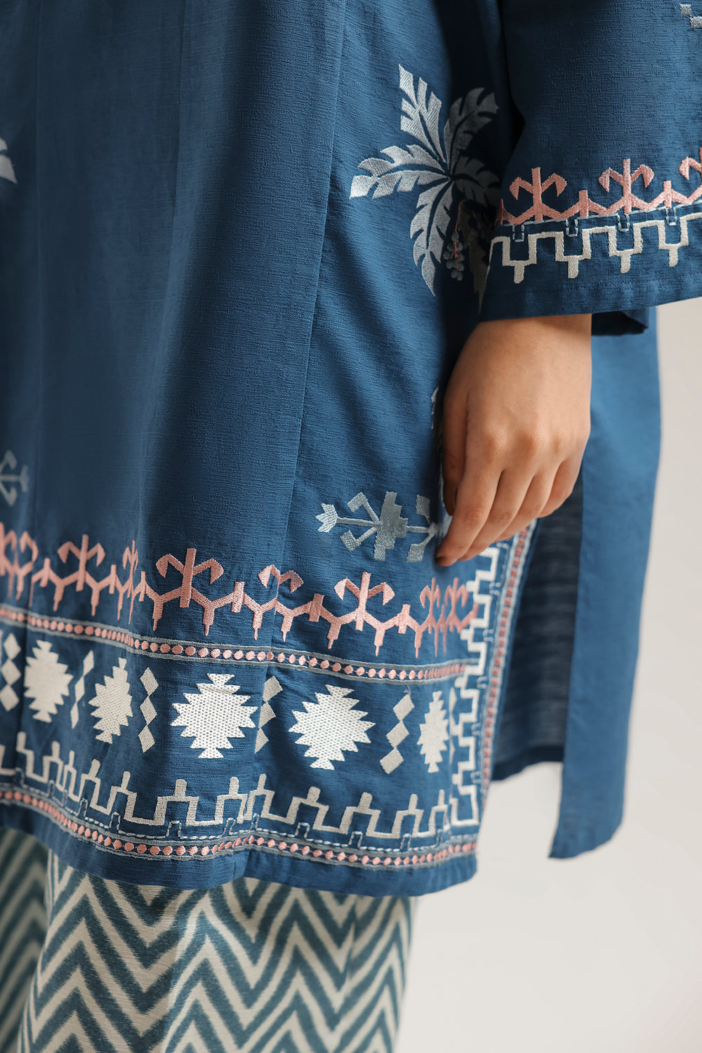 ETHNC Rozana Embroidered 2-Piece Suit – Ocean Blue & Chevron