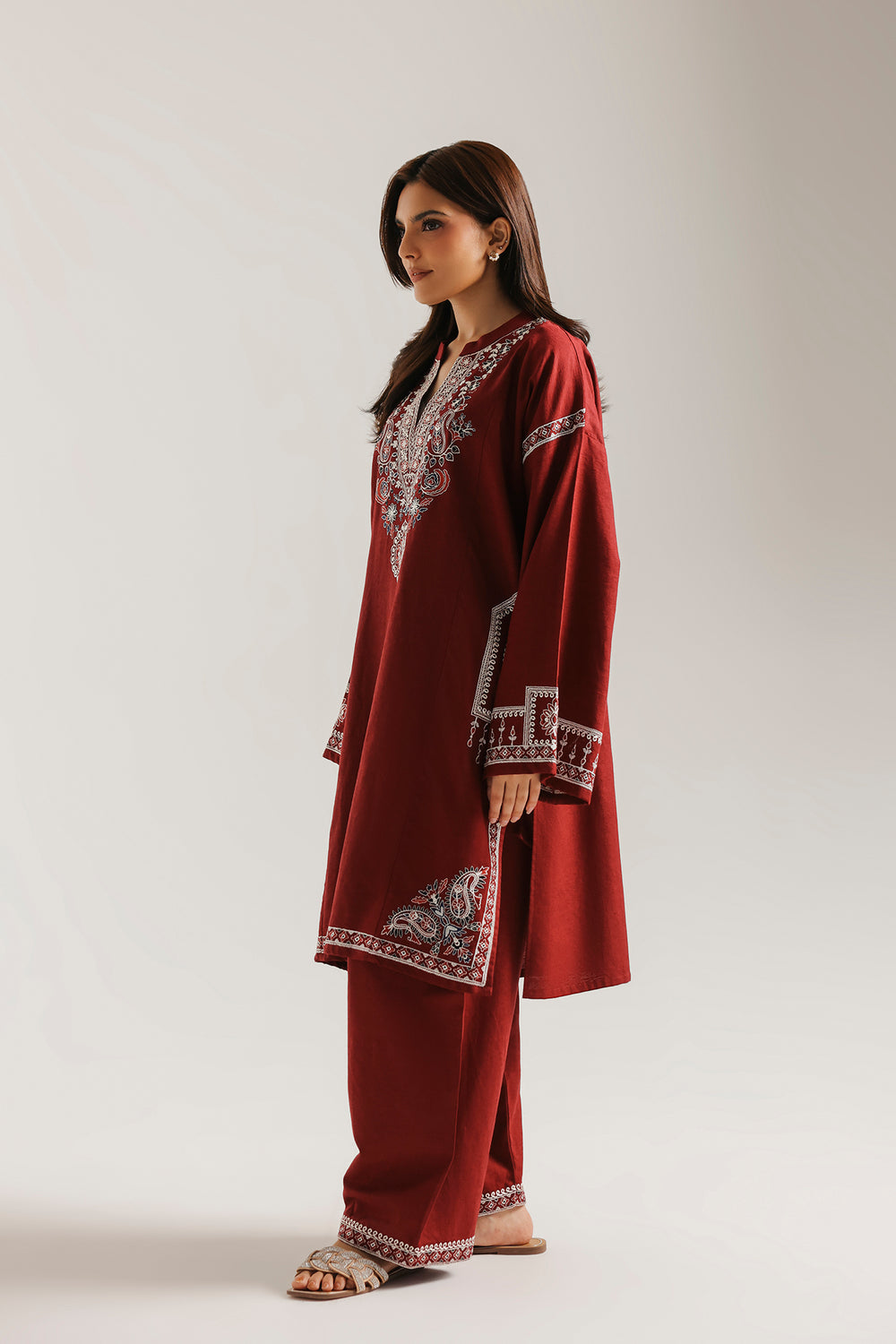 ETHNC Rozana Embroidered 2-Piece Suit – Brick Red