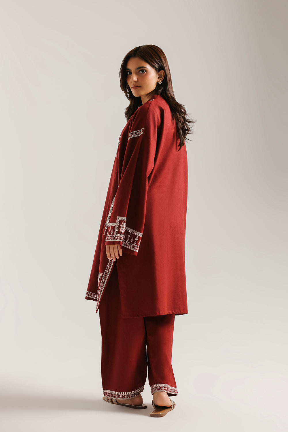 ETHNC Rozana Embroidered 2-Piece Suit – Brick Red