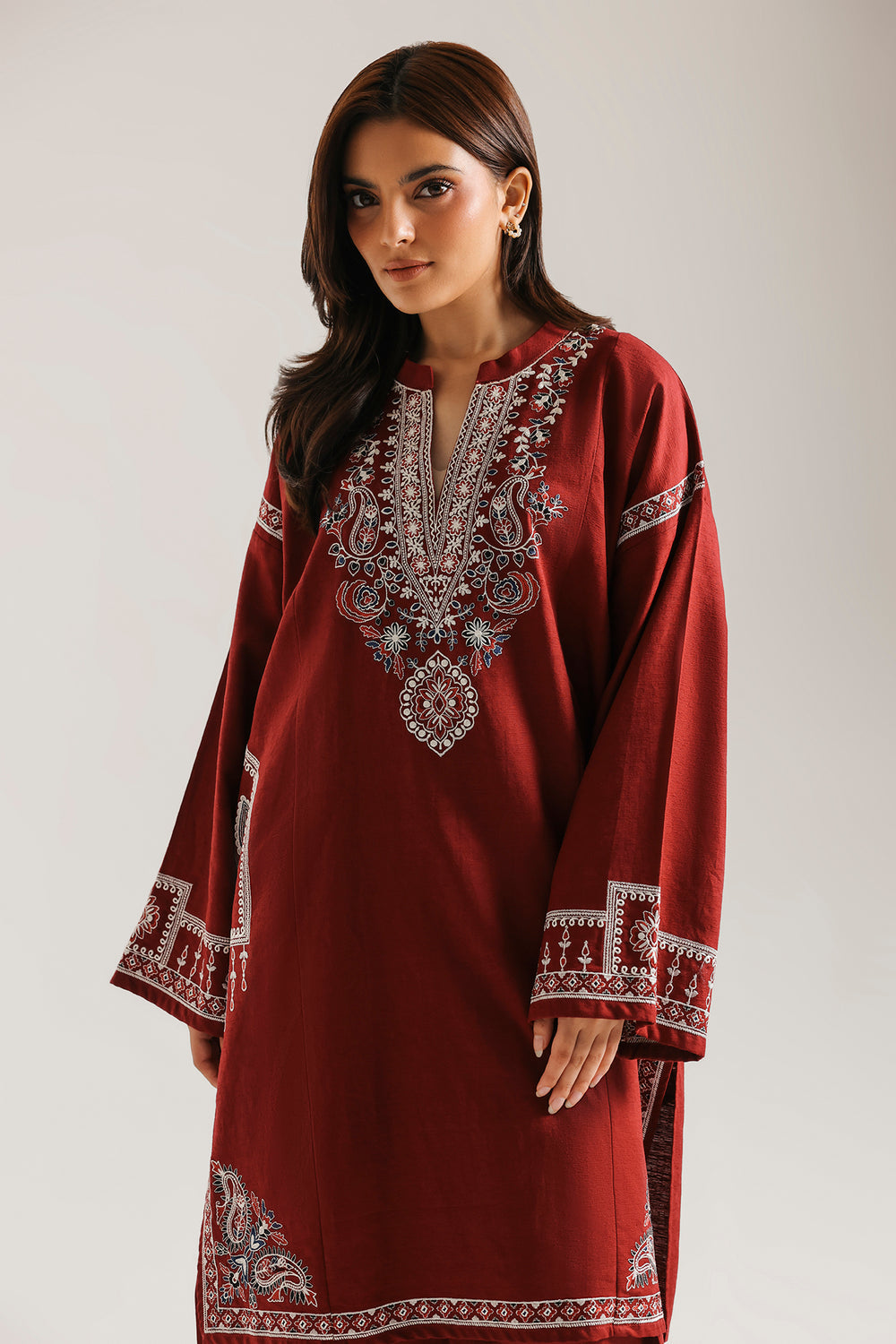 ETHNC Rozana Embroidered 2-Piece Suit – Brick Red